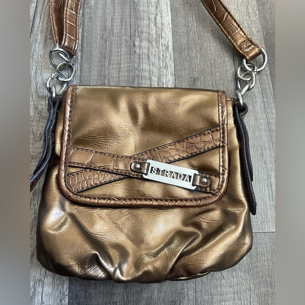 STRADA Italy gold metallic bronze crossbody bag resort boho western whimsical - Picture 3 of 9